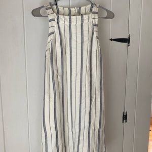 Anthropologie Akemi Kin Claudia Navy White Linen Striped Sleeveless Dress Size 0